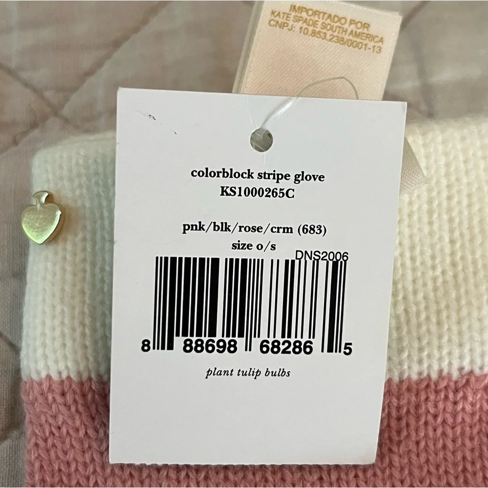Kate Spade Pink and Black Colorblock Striped Gloves NWT
